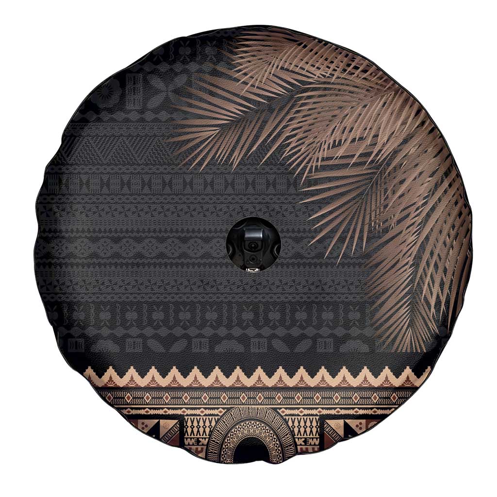 Fiji Palm Leaves Spare Tire Cover Masi and Tapa Tribal Pattern Beige Color