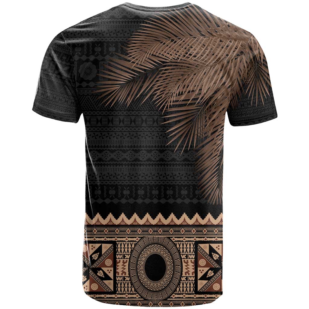 Fiji Palm Leaves T Shirt Masi and Tapa Tribal Pattern Beige Color