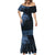 Fiji Palm Leaves Mermaid Dress Masi and Tapa Tribal Pattern Blue Color