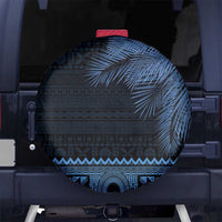 Fiji Palm Leaves Spare Tire Cover Masi and Tapa Tribal Pattern Blue Color