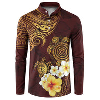 Polynesian Turtle Button Sweatshirt Plumeria Hibiscus Pattern Oxblood