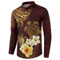 Polynesian Turtle Button Sweatshirt Plumeria Hibiscus Pattern Oxblood