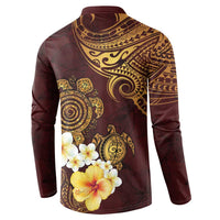 Polynesian Turtle Button Sweatshirt Plumeria Hibiscus Pattern Oxblood