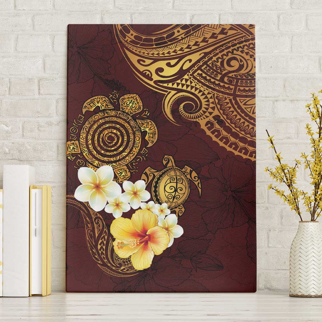 Polynesian Turtle Canvas Wall Art Plumeria Hibiscus Pattern Oxblood