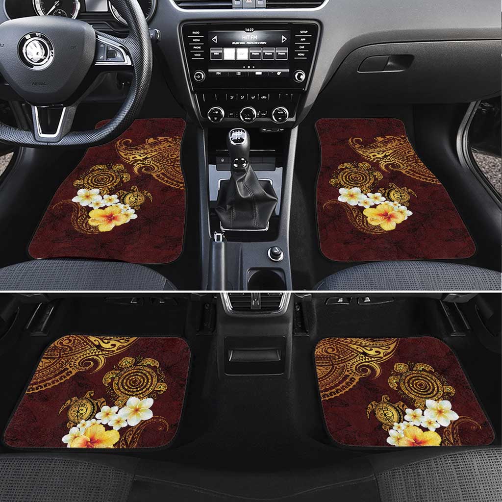 Polynesian Turtle Car Mats Plumeria Hibiscus Pattern Oxblood