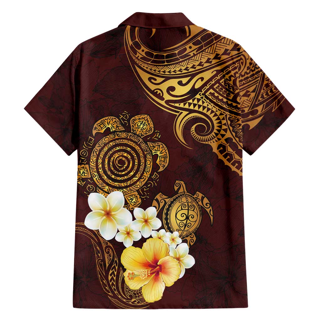 Polynesian Turtle Family Matching Off Shoulder Maxi Dress and Hawaiian Shirt Plumeria Hibiscus Pattern Oxblood LT03 - Polynesian Pride