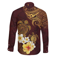 Polynesian Turtle Family Matching Off Shoulder Maxi Dress and Hawaiian Shirt Plumeria Hibiscus Pattern Oxblood LT03 - Polynesian Pride