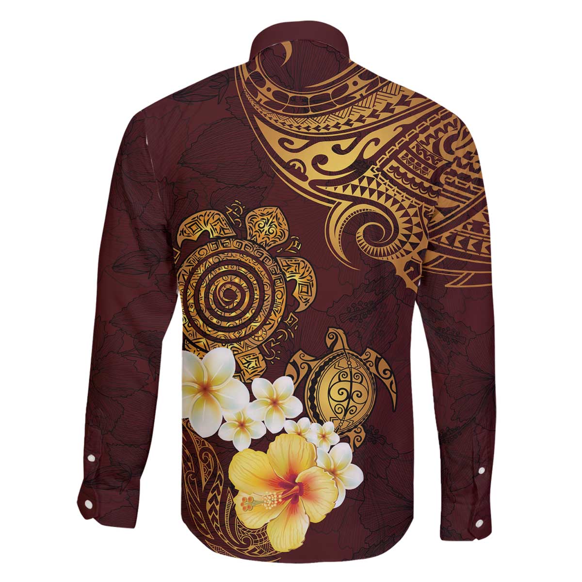 Polynesian Turtle Family Matching Off Shoulder Short Dress and Hawaiian Shirt Plumeria Hibiscus Pattern Oxblood LT03 - Polynesian Pride