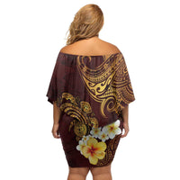 Polynesian Turtle Family Matching Off Shoulder Short Dress and Hawaiian Shirt Plumeria Hibiscus Pattern Oxblood LT03 - Polynesian Pride