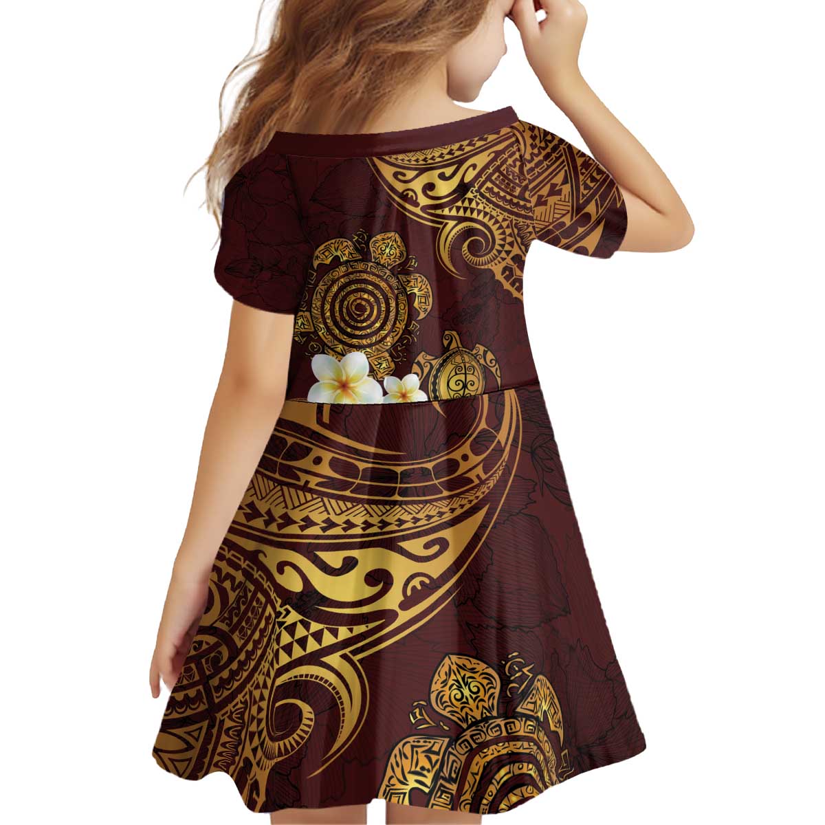Polynesian Turtle Family Matching Puletasi and Hawaiian Shirt Plumeria Hibiscus Pattern Oxblood LT03 - Polynesian Pride