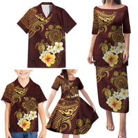Polynesian Turtle Family Matching Puletasi and Hawaiian Shirt Plumeria Hibiscus Pattern Oxblood LT03 - Polynesian Pride