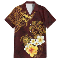 Polynesian Turtle Family Matching Puletasi and Hawaiian Shirt Plumeria Hibiscus Pattern Oxblood LT03 Dad's Shirt - Short Sleeve Oxblood - Polynesian Pride