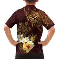 Polynesian Turtle Family Matching Summer Maxi Dress and Hawaiian Shirt Plumeria Hibiscus Pattern Oxblood LT03 - Polynesian Pride
