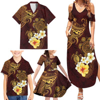 Polynesian Turtle Family Matching Summer Maxi Dress and Hawaiian Shirt Plumeria Hibiscus Pattern Oxblood LT03 - Polynesian Pride