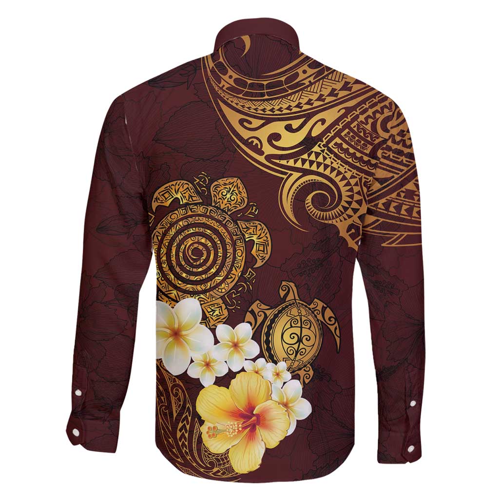 Polynesian Turtle Family Matching Tank Maxi Dress and Hawaiian Shirt Plumeria Hibiscus Pattern Oxblood LT03 - Polynesian Pride
