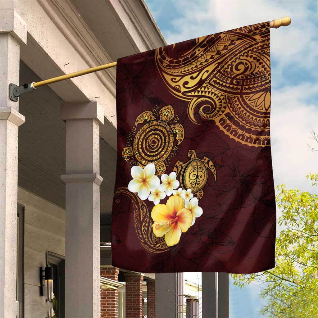 Polynesian Turtle Garden Flag Plumeria Hibiscus Pattern Oxblood