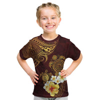 Polynesian Turtle Kid T Shirt Plumeria Hibiscus Pattern Oxblood LT03 Oxblood - Polynesian Pride