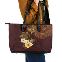Polynesian Turtle Leather Tote Bag Plumeria Hibiscus Pattern Oxblood LT03 - Polynesian Pride