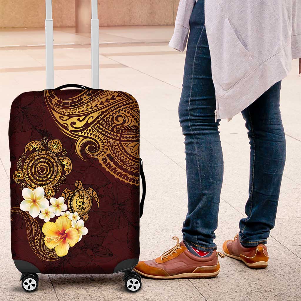 Polynesian Turtle Luggage Cover Plumeria Hibiscus Pattern Oxblood