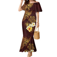 Polynesian Turtle Mermaid Dress Plumeria Hibiscus Pattern Oxblood LT03 Women Oxblood - Polynesian Pride