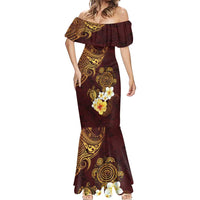 Polynesian Turtle Mermaid Dress Plumeria Hibiscus Pattern Oxblood LT03 - Polynesian Pride