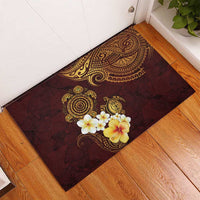 Polynesian Turtle Rubber Doormat Plumeria Hibiscus Pattern Oxblood