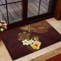 Polynesian Turtle Rubber Doormat Plumeria Hibiscus Pattern Oxblood