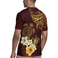 Polynesian Turtle Rugby Jersey Plumeria Hibiscus Pattern Oxblood