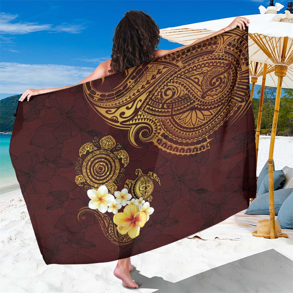 Polynesian Turtle Sarong Plumeria Hibiscus Pattern Oxblood
