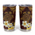 Polynesian Turtle Tumbler Cup Plumeria Hibiscus Pattern Oxblood