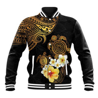 Polynesian Turtle Baseball Jacket Plumeria Hibiscus Pattern Black Color