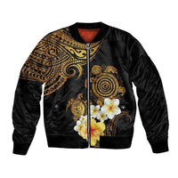 Polynesian Turtle Bomber Jacket Plumeria Hibiscus Pattern Black Color