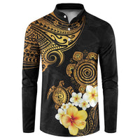 Polynesian Turtle Button Sweatshirt Plumeria Hibiscus Pattern Black Color