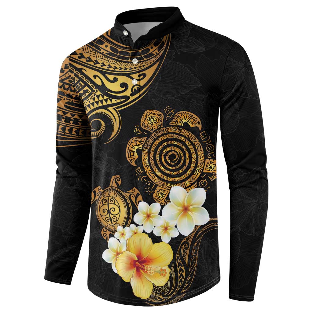 Polynesian Turtle Button Sweatshirt Plumeria Hibiscus Pattern Black Color