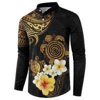 Polynesian Turtle Button Sweatshirt Plumeria Hibiscus Pattern Black Color