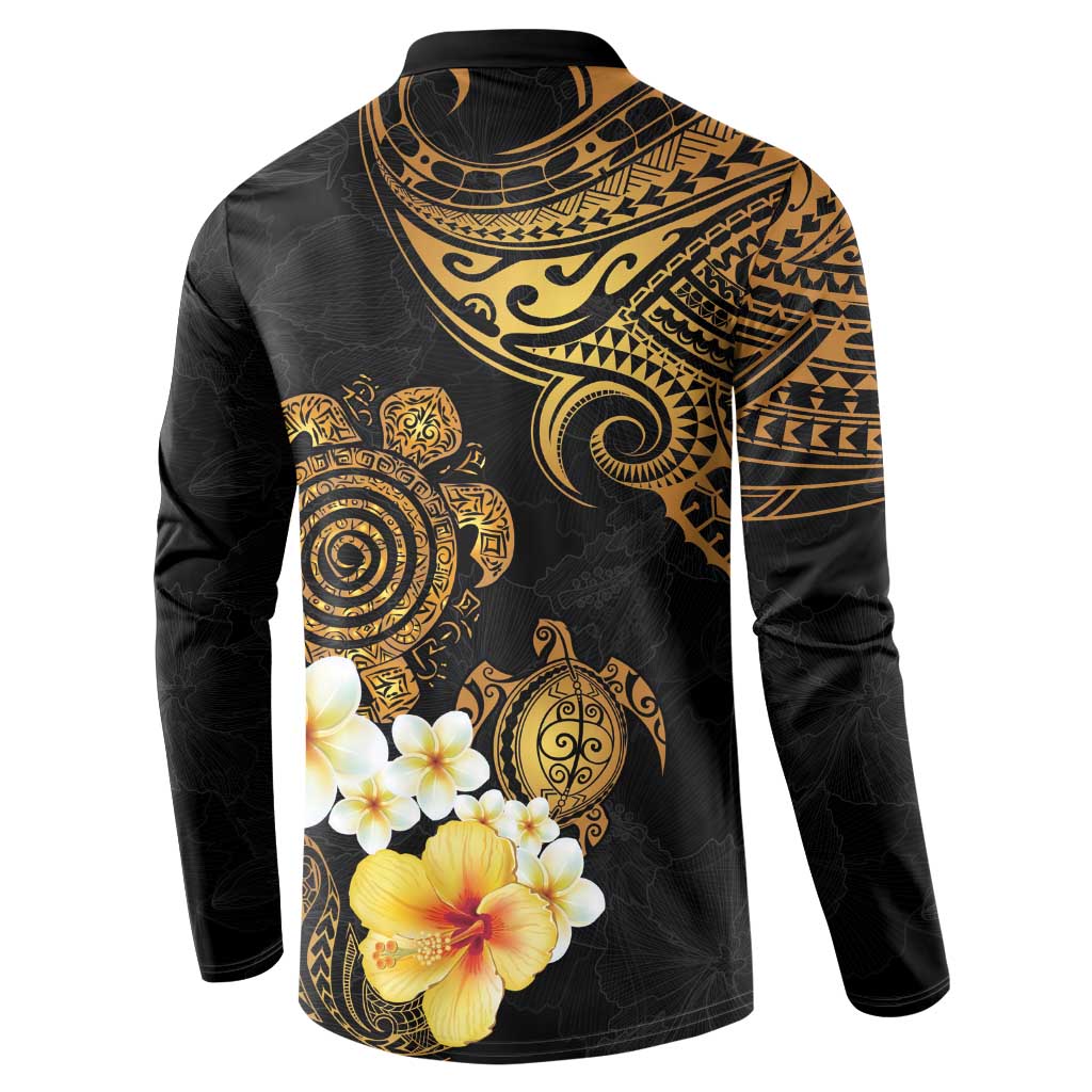 Polynesian Turtle Button Sweatshirt Plumeria Hibiscus Pattern Black Color