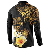 Polynesian Turtle Button Sweatshirt Plumeria Hibiscus Pattern Black Color