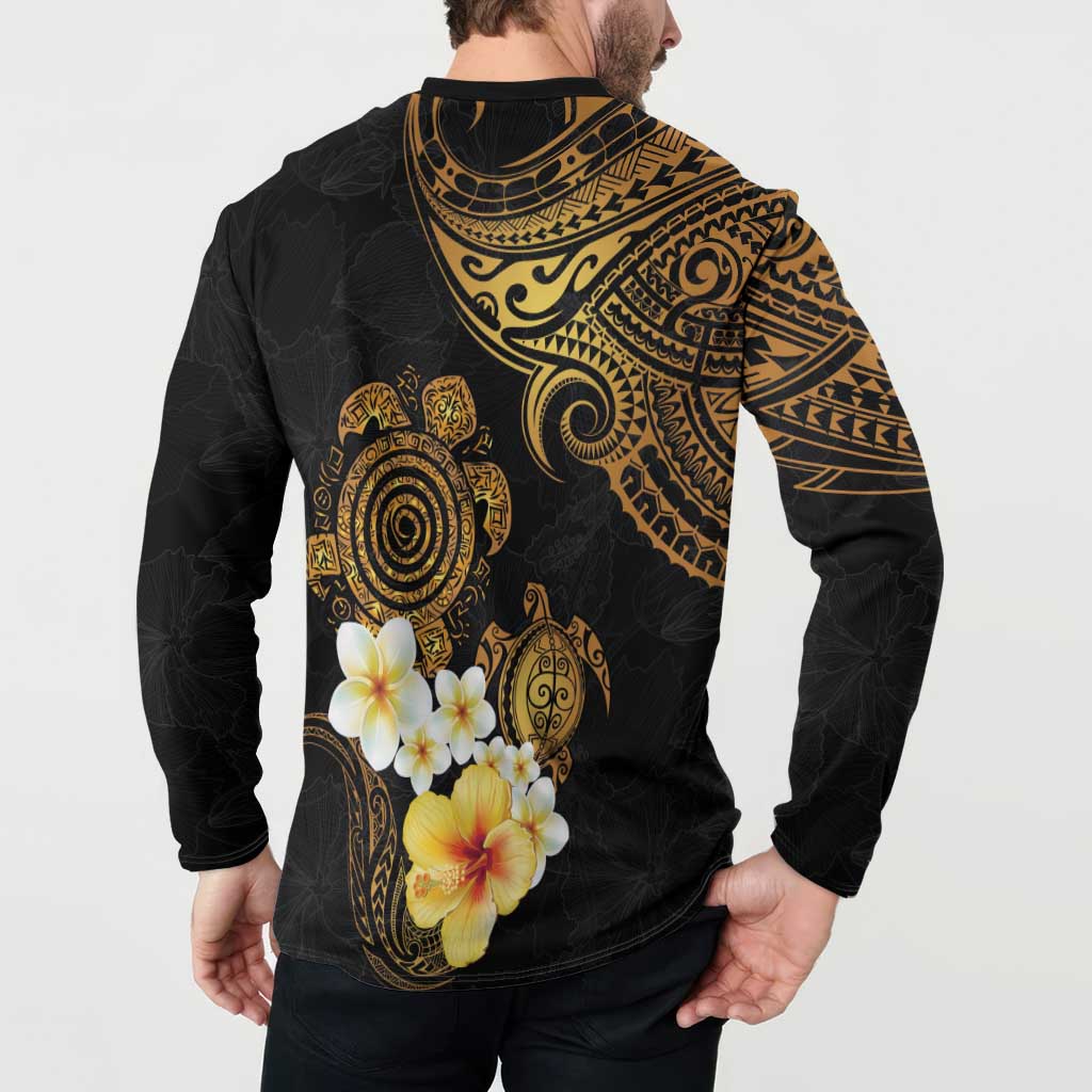 Polynesian Turtle Button Sweatshirt Plumeria Hibiscus Pattern Black Color