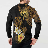 Polynesian Turtle Button Sweatshirt Plumeria Hibiscus Pattern Black Color