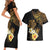 Polynesian Turtle Couples Matching Short Sleeve Bodycon Dress and Hawaiian Shirt Plumeria Hibiscus Pattern Black Color