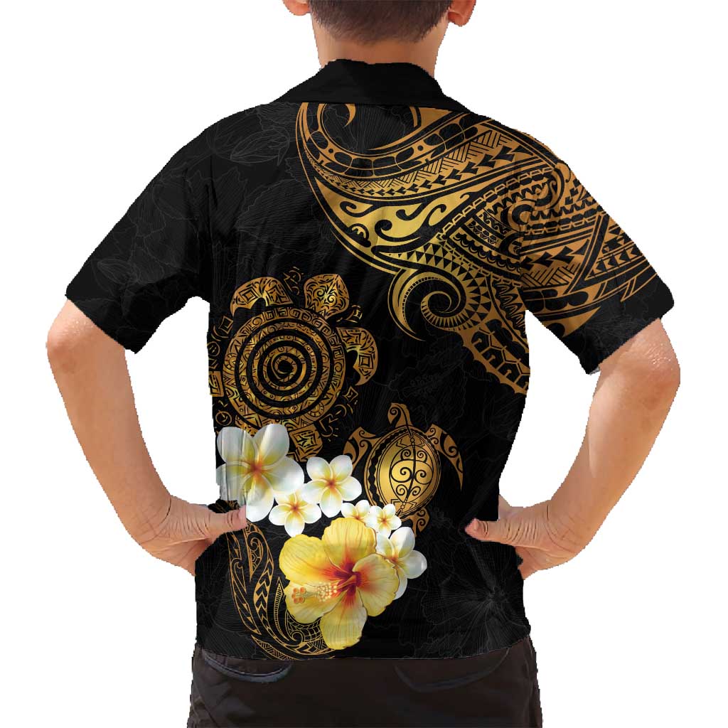 Polynesian Turtle Family Matching Off Shoulder Maxi Dress and Hawaiian Shirt Plumeria Hibiscus Pattern Black Color LT03 - Polynesian Pride