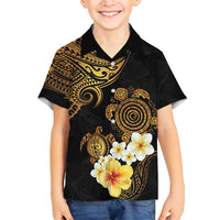 Polynesian Turtle Family Matching Off Shoulder Maxi Dress and Hawaiian Shirt Plumeria Hibiscus Pattern Black Color LT03 Son's Shirt Black - Polynesian Pride