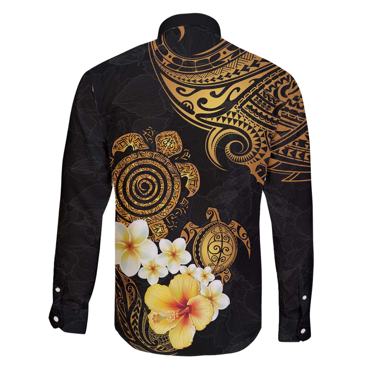 Polynesian Turtle Family Matching Off Shoulder Short Dress and Hawaiian Shirt Plumeria Hibiscus Pattern Black Color LT03 - Polynesian Pride