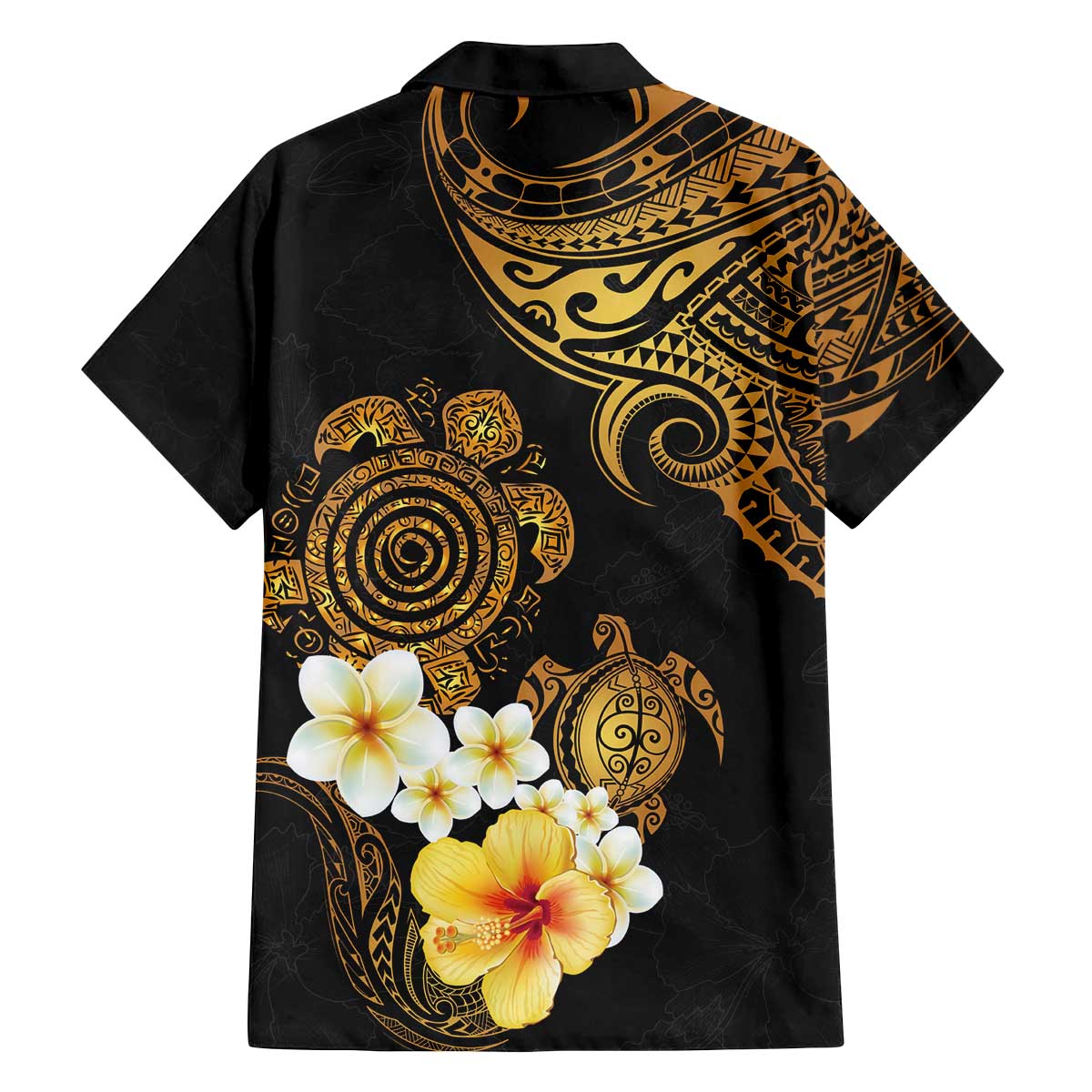 Polynesian Turtle Family Matching Puletasi and Hawaiian Shirt Plumeria Hibiscus Pattern Black Color
