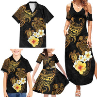 Polynesian Turtle Family Matching Summer Maxi Dress and Hawaiian Shirt Plumeria Hibiscus Pattern Black Color LT03 - Polynesian Pride