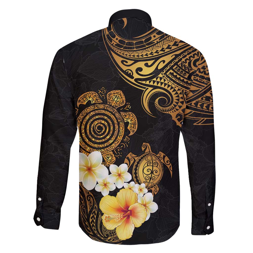 Polynesian Turtle Family Matching Tank Maxi Dress and Hawaiian Shirt Plumeria Hibiscus Pattern Black Color LT03 - Polynesian Pride