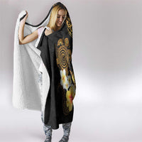 Polynesian Turtle Hooded Blanket Plumeria Hibiscus Pattern Black Color