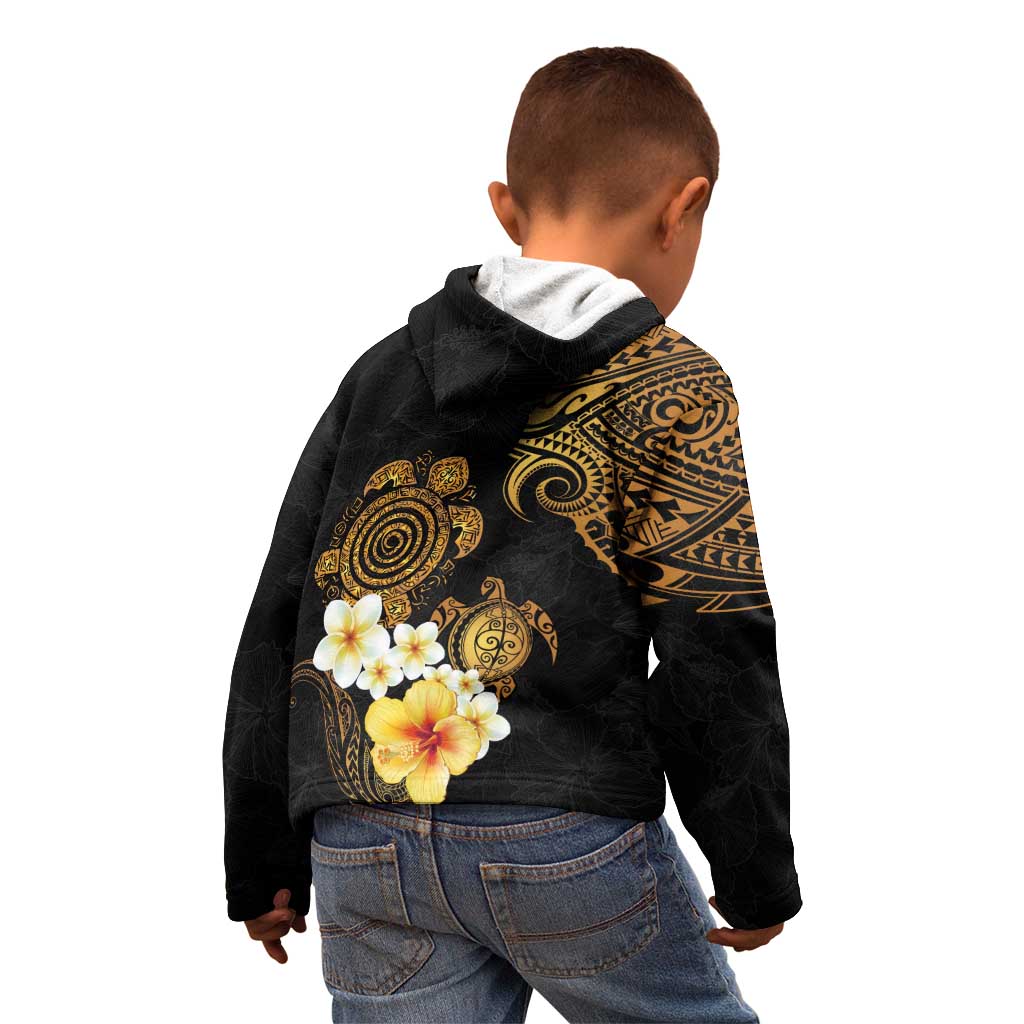 Polynesian Turtle Kid Hoodie Plumeria Hibiscus Pattern Black Color