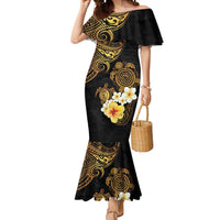 Polynesian Turtle Mermaid Dress Plumeria Hibiscus Pattern Black Color LT03 Women Black - Polynesian Pride