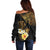 Polynesian Turtle Off Shoulder Sweater Plumeria Hibiscus Pattern Black Color